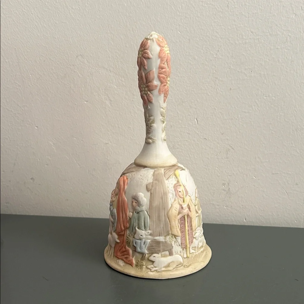 Porcelain Nativity Decorative Bell in Soft Pastel Colors